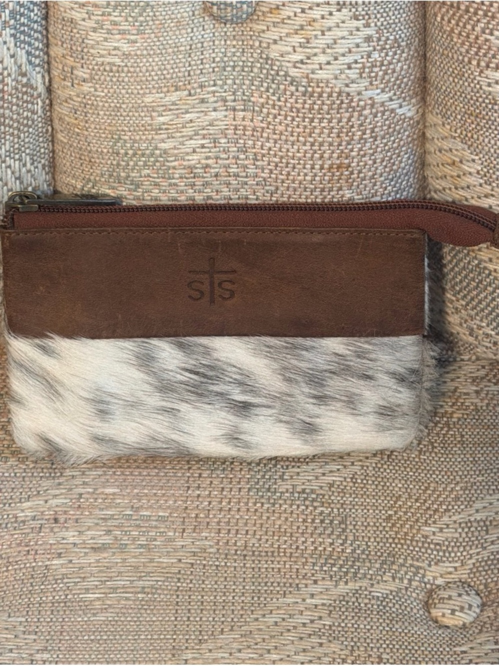 Brown Leather & White Speckled Hair-On Hide wallet. STS